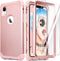 IDweel iPhone XR Case, Rose Gold 3-in-1 Shockproof Hybrid Cover with Tempered Glass Screen Protector for Women.