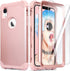 IDweel iPhone XR Case, Rose Gold 3-in-1 Shockproof Hybrid Cover with Tempered Glass Screen Protector for Women.