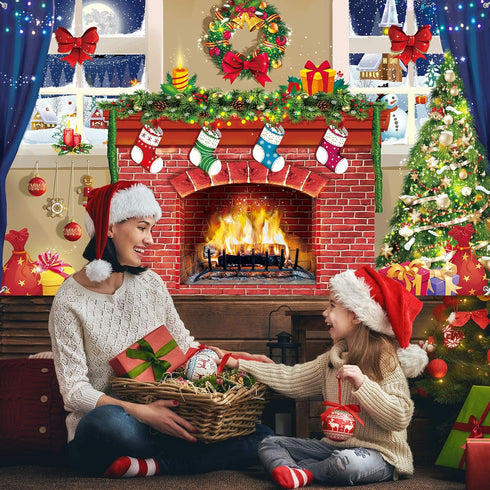 6x4 Feet Christmas Fireplace Theme Backdrop, Extra Large Red Brick Wall Decoration for Photo Baby Shower