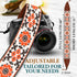 Art Tribute Orange Flowers Camera Strap, Retro 70's Classic Vintage Floral Pattern, Vegan Leather