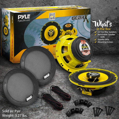 Pyle Car Two Way Speaker System - Pro 6.5 Inch 240 Watt 4 Ohm Mid Tweeter-Audio Sound Speakers for Car Stereo, Yellow