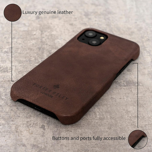 Porter Riley Leather Case for iPhone X/iPhone Xs - Chocolate Brown, Premium Genuine Leather Slimline Back Case