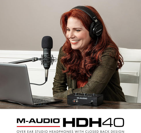 M-Audio HDH40 Over Ear Studio Headphones, Closed Back Design, Flexible Headband, 2.7m Cable for Monitoring
