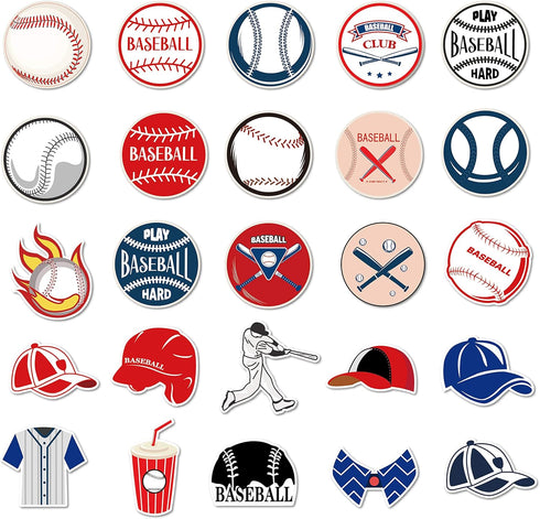 Baseball PVC Waterproof Stickers (50pcs) for Bottles, Luggages, Laptop, Skateboard, Notebooks, Cars