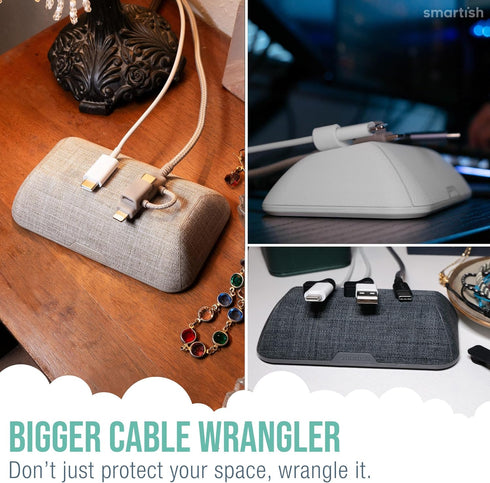 Smartish Magnetic Cord Holder, Bigger Cable Wrangler Organizer with Magnet Clips for Charger Management, Snow Day White