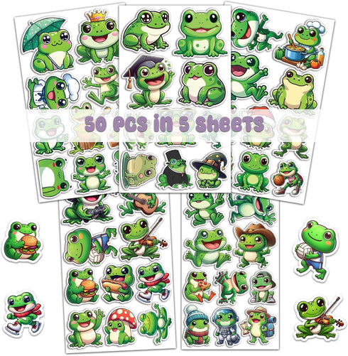 50 PCS Frog Stickers Pack Vinyl Decal Waterproof for Water Bottles Laptops Phone Case Luggage Scrapbook Helmet Decorations Gift Teens Kids by BIGZORO