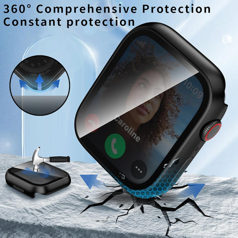 Waterproof Privacy Case for Apple Watch Series 9/8/7 45mm, Anti-peep Screen Protector, iWatch Bumper Cover Black