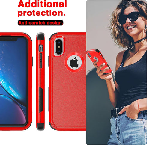 YmhxcY iPhone X/Xs Case with 2 EPU Screen Protectors, Shockproof & Dropproof Protection - Red/Black, 5.8"