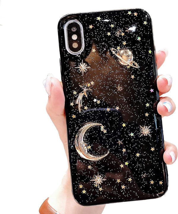 iPhone XR Case Bling Planet Glitter with Space Sparkle Moon Star Universe, Soft TPU Silicone Shockproof Cover