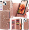Varikke Detachable Wallet Case for iPhone 13 with 9-Card Holder for Women, Glitter PU Leather, Rose Gold
