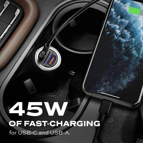 STATIK Dual Car Phone Charger for Cigarette Lighter Plug, 12v - 24 V Fast Charging, USB C & USB A Power Adapter for