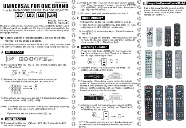 VINABTY Universal Remote for Panasonic N2QAYB000485 N2QAYB000486 N2QAYB000321 N2QAYB000221 N2QAYB000703