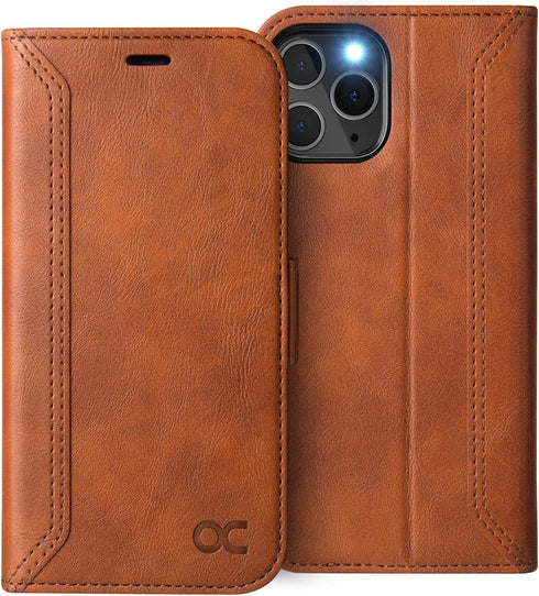 OCASE Retro Series Compatible with iPhone 12 Pro Case, Wallet Case with Card Slots, RFID Blocking, Brown