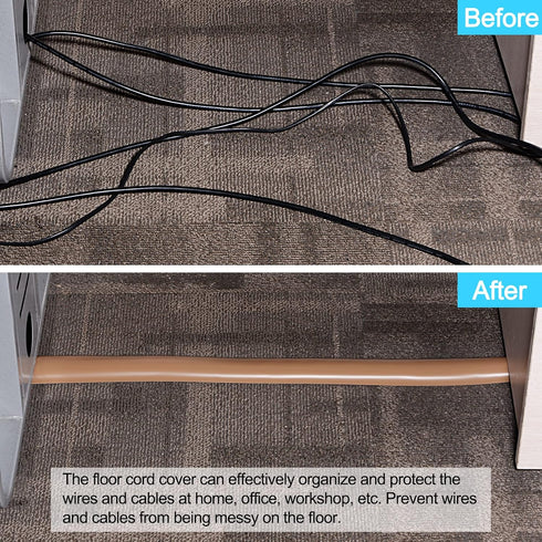 PATIKIL Floor Cord Cover Cable Protector 10ft White, Self Adhesive Cable Management for Home Office 0.55" W x 0.28" H