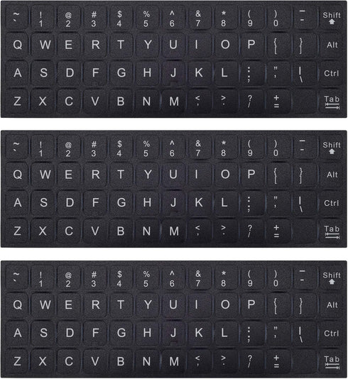 3PCS Universal English Keyboard Letter Stickers, Replacement Stickers with Black Background and White Lettering