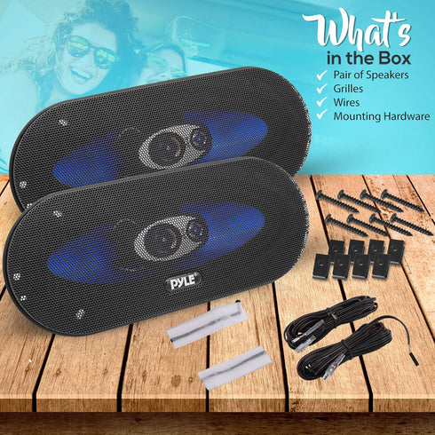 Pyle 3-Way Universal Car Stereo Speakers, 300W 4" x 10" Triaxial Loud Pro Audio, Universal OEM Quick Replacement