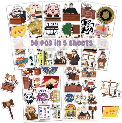 Pack 50 PCS Court Judge Sticker Waterproof Vinyl Decals Birthday Gifts for Men Women Adults Law Authority Graphics Scales of Justice Items Decoration Laptop Phone Case Helmet by BIGZORO
