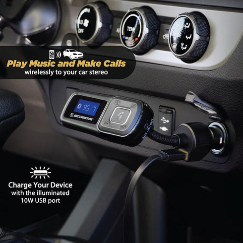 Scosche BTFM2A BTFREQ Universal Bluetooth Hands-Free Car Kit with FM Transmitter & 10-Watt USB Charger