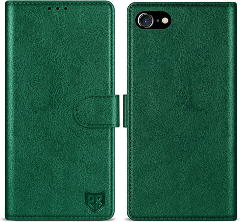 ZZXX Wallet Case for iPhone 7/8/SE 2022(2020), RFID Blocking, Card Slot, Kickstand, Magnetic Closure, Green