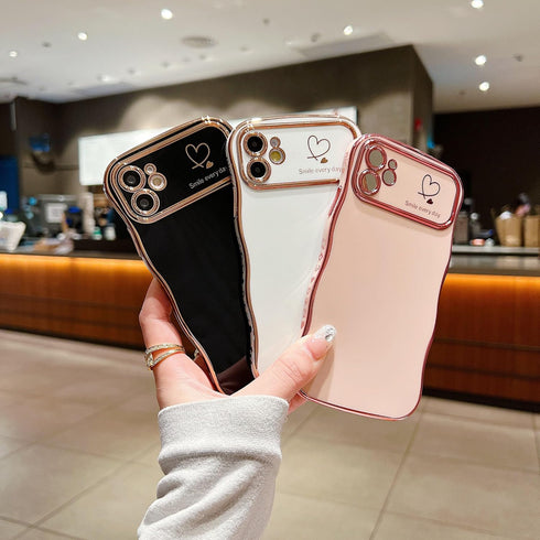Compatible with iPhone 11 Case for Girls Women, Cute Curly Wavy Grip Design with Love Heart Pattern, Soft Shockproof