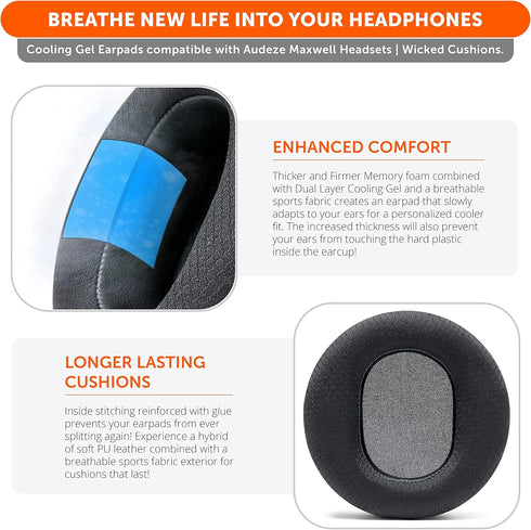 WC Freeze Maxwell Cooling Gel Earpads for Audeze Maxwell Headphones by Wicked Cushions - Black