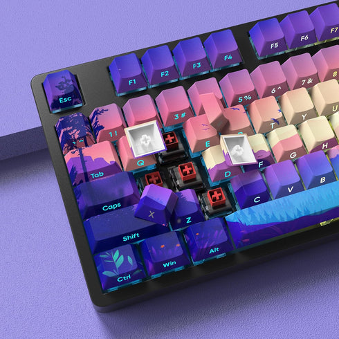 JSJT PBT Keycaps, Multi-Coloured Translucent Side Printed Keycap Set, 124 Keys Cherry Profile for Mechanical Keyboards