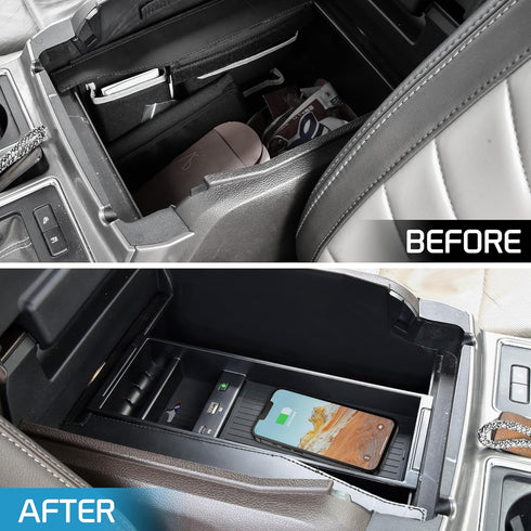 Wireless Charger for F150 2009-2023, Fast Charging Center Console Organizer Box with USB-A USB-C Port for Ford F150