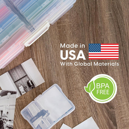 IRIS USA 4"x 6" Photo Storage Box - 2-Pack Container Keeper Organizer with 12 Cases for Pictures Crafts