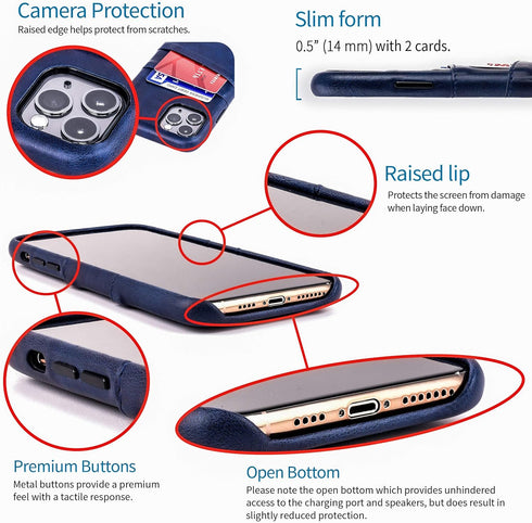 Dockem Wallet Case for iPhone 11 Pro: Metal Plate for Magnetic Mounting & 2 Credit Card Slots, Navy Blue