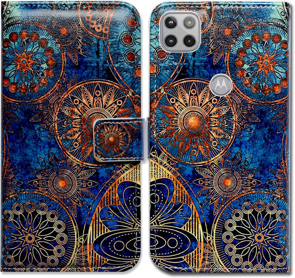 Case for Motorola One 5G Ace, Gorgeous Colours Circle Mandala Leather Flip Wallet Cover with Card Slot Holder