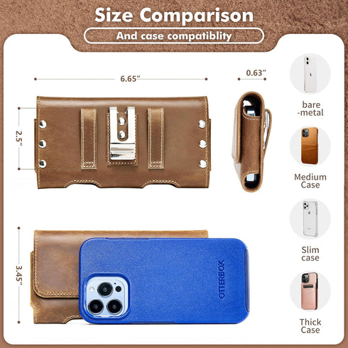 Gcepls Leather Phone Holster for iPhone 14 Pro Max,13 Pro Max,Galaxy S23 Ultra,S22 Ultra,Premium Genuine Leather Cell Phone Holster with Belt Clip,Phone Belt Holder Pouch Cover (Fits Thin Case on)