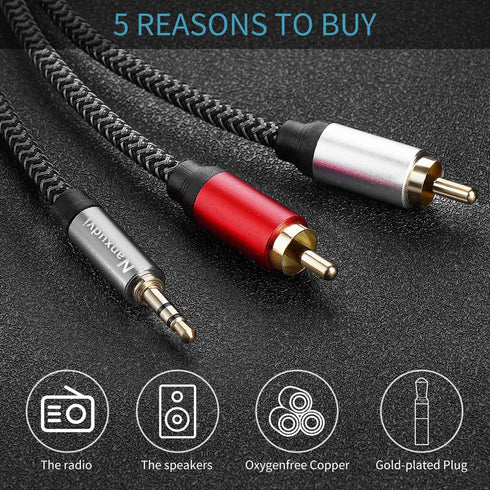 Nanxudyj 3.5mm 2RCA 3ft,Nylon-Braided 3.5mm 2RCA MP3 2RCA to Audio Cable AUX to Audio Cable for Stereo Receiver Speaker