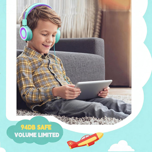94 Headset USB C Kids Headphones for School, Upgrade USB Type C Kid Headphone, dB Volume Limiter Wired On-Ear