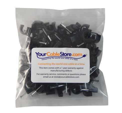 100 Pack Black RG6 Cable Clips, 8mm