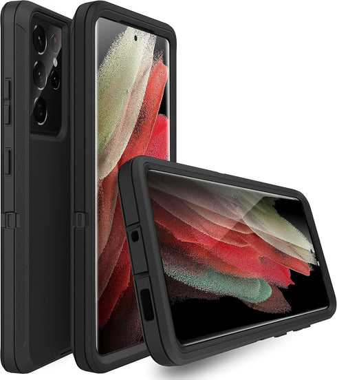 MXX Case Compatible with Galaxy S21 Ultra, 3-Layer Heavy Duty Body Bumper Cover, Shock Protection, Dust Proof (Black)