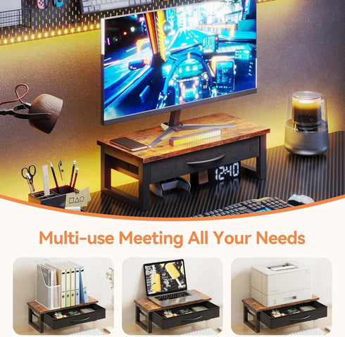 HEWORLIF 2-Tier Computer Monitor Stand Riser with Drawer, Desk Accessories & Workspace Organizers, Laptop Stand