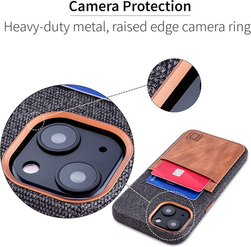 Dockem 13 2 M2F 6.1" Fabric Card Case for iPhone with Built-in Metal Plate for Magnetic Mounting, Stitched-on Genuine