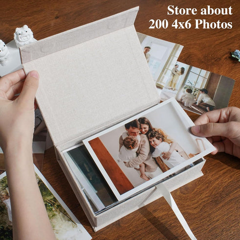 Photo Storage Box 4x6, Linen Photo Box, Memory Box Perfect to Store Your Photo, Pictures, Certificates, Scrapbooking Supplies, Keepsakes and Jewelry Beige by Hiwhy