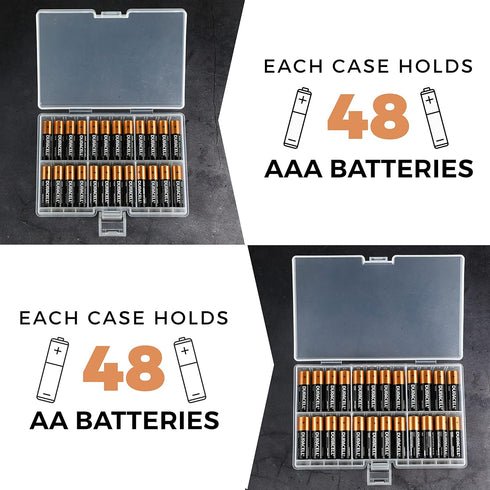 GlossyEnd Set 4 48 of - Two AA and Two AAA Battery Storage Box, Battery Storage Case Holder with Tester, Clear. Each