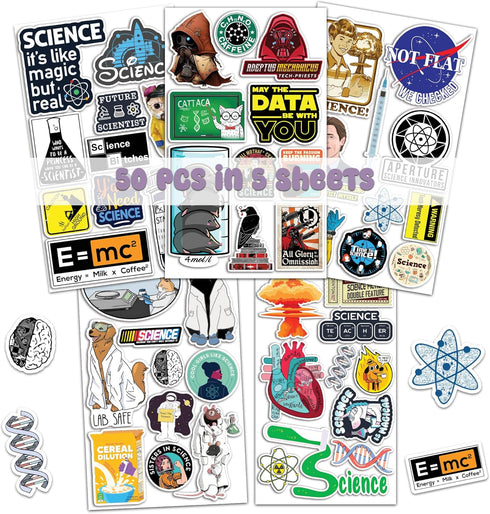 Pack 50 Pcs Science Laboratory Stickers Physics Chemistry Biology Experiment Vinyl Decals Sticker Suitcase Water Bottle Car Bumper Helmet Luggage Laptop for Student by BIGZORO