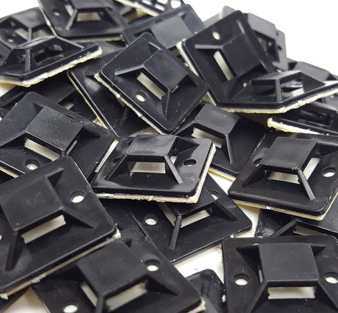 Cable Tie Mounts Self Adhesive Clips, Wire Tie Base (25mm x 25mm), Premium Grade Strength, 100 Black