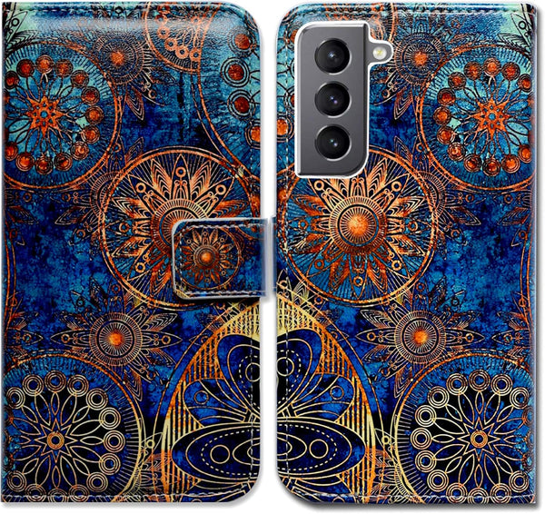 Galaxy S21 Plus 5G Case, Gorgeous Colours Circle Mandala Leather Flip Phone Wallet Cover with Card Slot