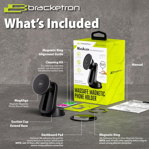 Bracketron MagAlign Magnetic Windshield Dashboard Cell Phone Mount, Compatible with Apple MagSafe and All Phones,