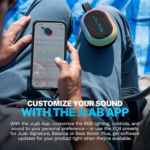 JLab 8+ IP55 100 Pop Party Portable Bluetooth Speaker, Black, Hours of Playtime, Waterproofing, Detachable Loop Handle