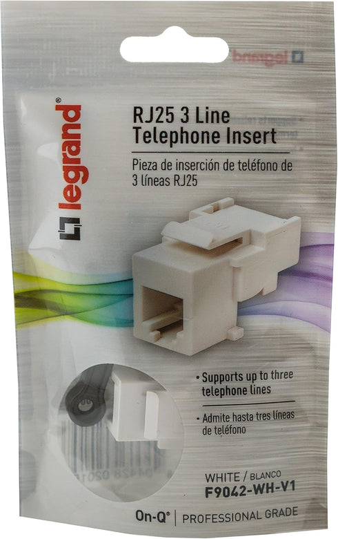 Legrand - OnQ Telephone Keystone Jack RJ25, Male to Male Connector, White, F9042WHV1