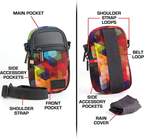 USA Gear Compact Camera Case, Point & Shoot Camera Bag with Accessory Pockets, Rain Cover & Shoulder Strap for Sony,