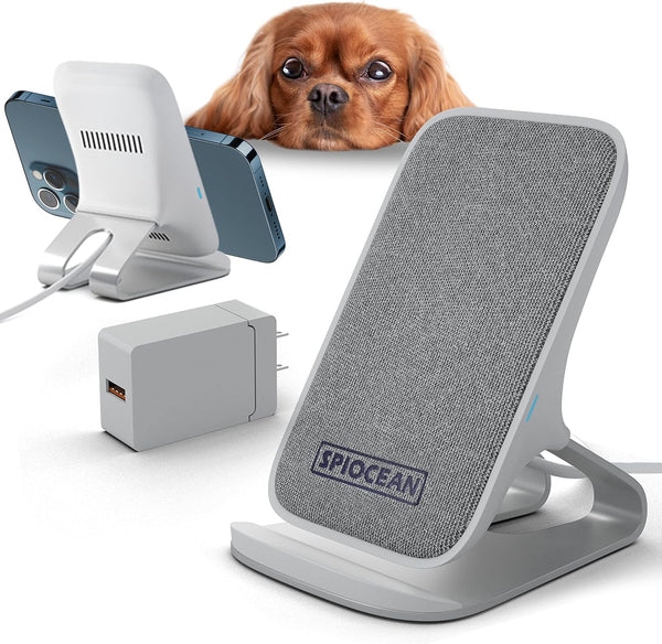 Fast Wireless Charger, Qi-Certified 10W Max Charging Stand for iPhone 15/14/13/12/11, Samsung Galaxy with QC3 Adapter