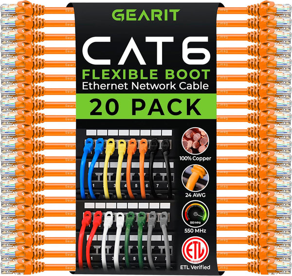 GearIT Cat6 Cable 3 ft, Cat6 Ethernet Patch Cable, Network Cable, Internet Cable - Orange 3 Feet