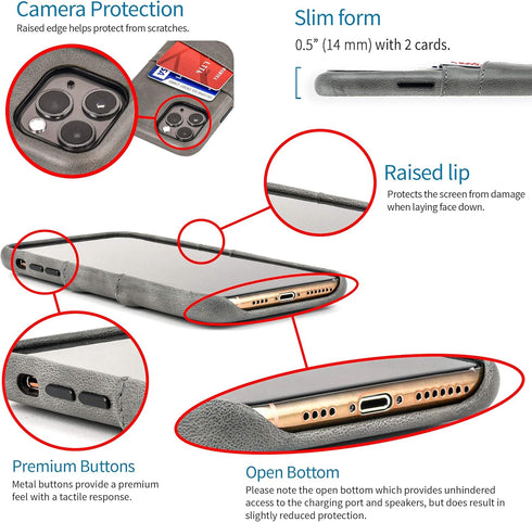 Dockem Wallet Case for iPhone 11 Pro - Built-in Metal Plate for Magnetic Mounting & 2 Credit Card Holders