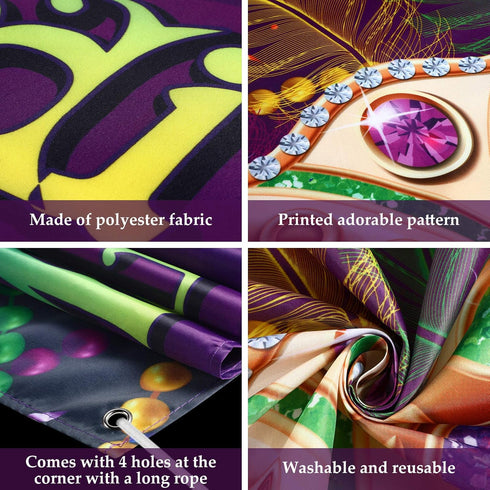 Mardi Gras Decorations, Extra Large Fabric Banner Backdrop for Carnival Party Supplies